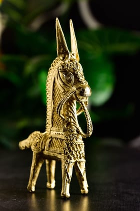 SOWPEACE Handcrafted dhokra Art Horse “The Golden Gump” Brass showpiece, Premium Artisan Made Tabletop Home Decor for Living R