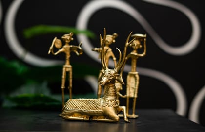 SOWPEACE Handcrafted dhokra Art Deer Sitting “The Dearest Deer” Brass showpiece, Premium Artisan Made Tabletop Home Decor for Living R