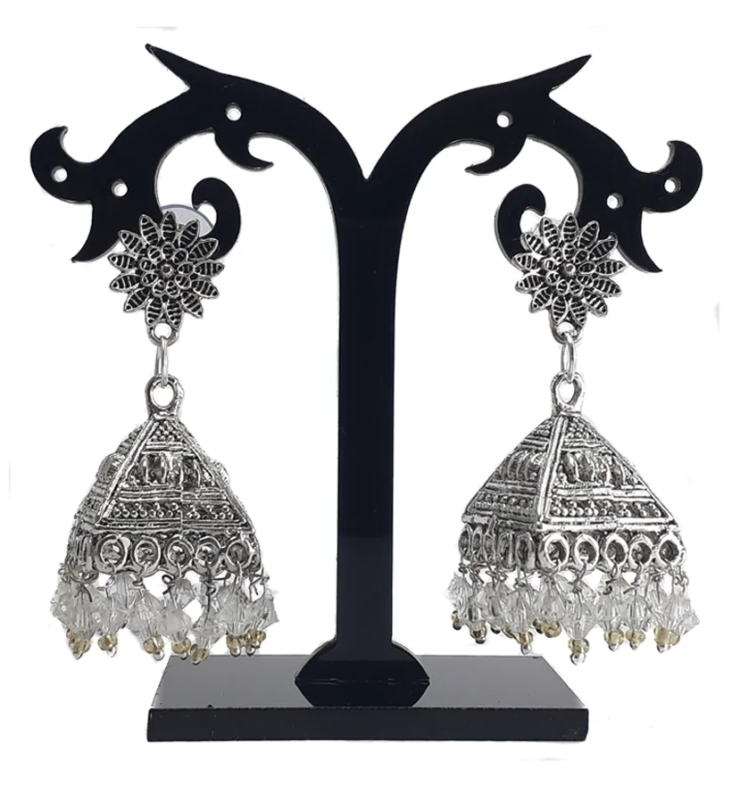 IRENES Antique Silver Oxidized Jhumki