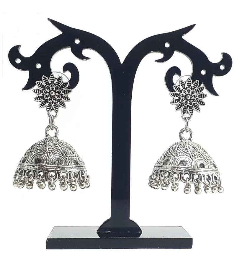 IRENES Antique Silver Oxidized Jhumki