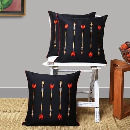 Set of 3pcs Black Embroidered cushion cover 16"x16"(EPD150_S3)