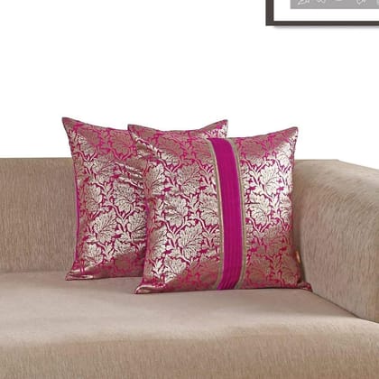 Set of 2 pcs Pink Brocade cushion cover 16"x16"(PCC110_S2)