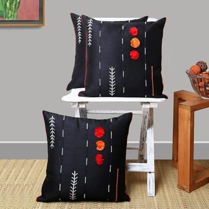 Set of 3pcs Black Embroidered cushion cover 16"x16"(EPD149_S3)