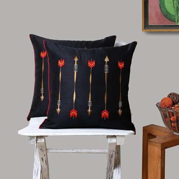 Set of 2pcs Black Embroidered cushion cover 16"x16"(EPD150_S2)