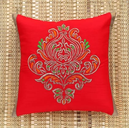 ANS Red Ornamental Single Big Gold Embroidered cushion cover