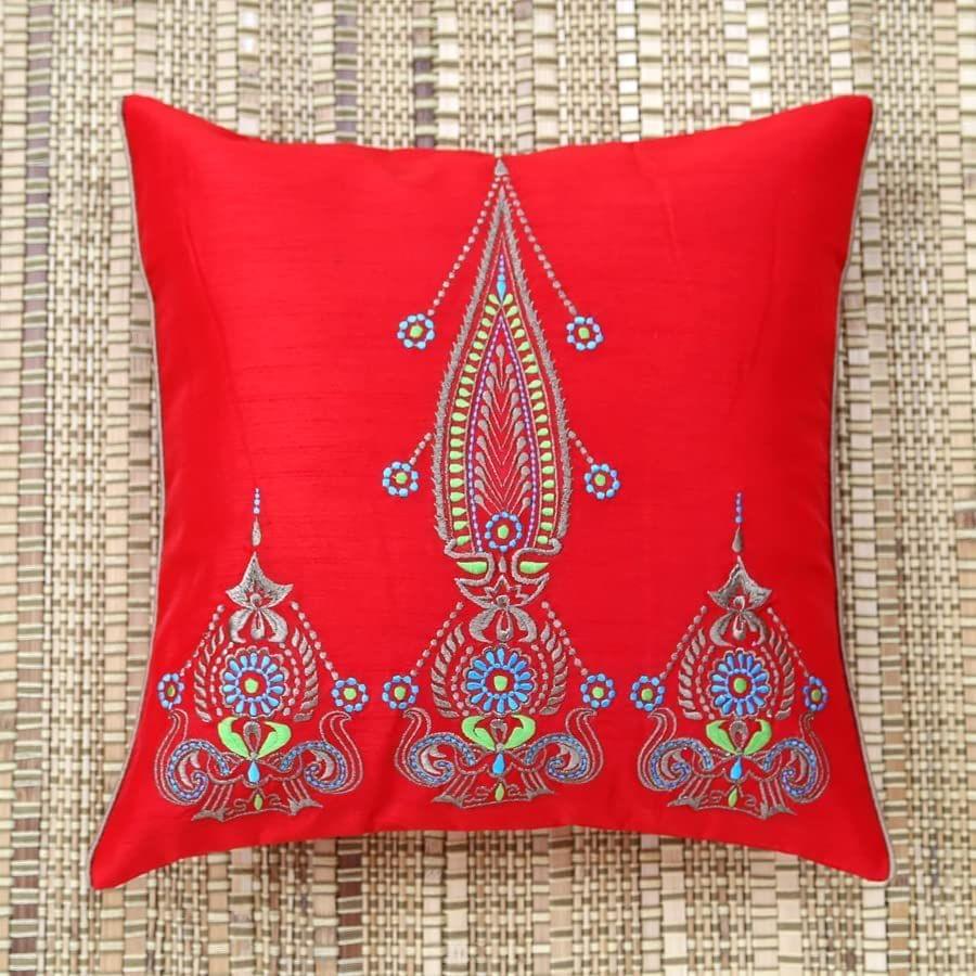 ANS Ornamental Red and Gold Emb cushion cover with Colour Highlights