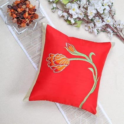 ANS Red Tulip Emb cushion cover with Gold Panels at Sides