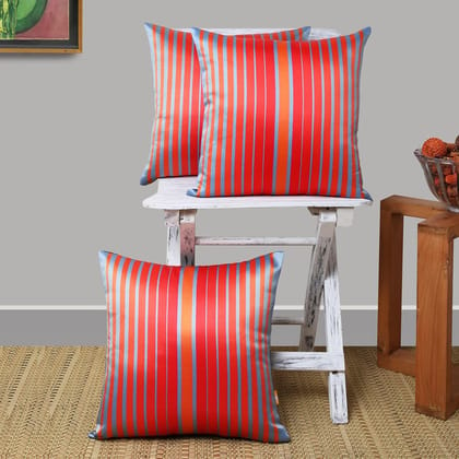 Set of 3 pcs Orange & Grey Stiped cushion cover 16"x16"