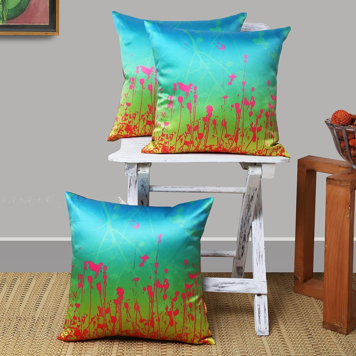 Set of 3 pcs Teal & Fuschia Floral Printed cushion cover 16"x16"