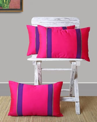 Set of 3 pcs Solid Fuschia Tuffeta cushion cover 12"x18"