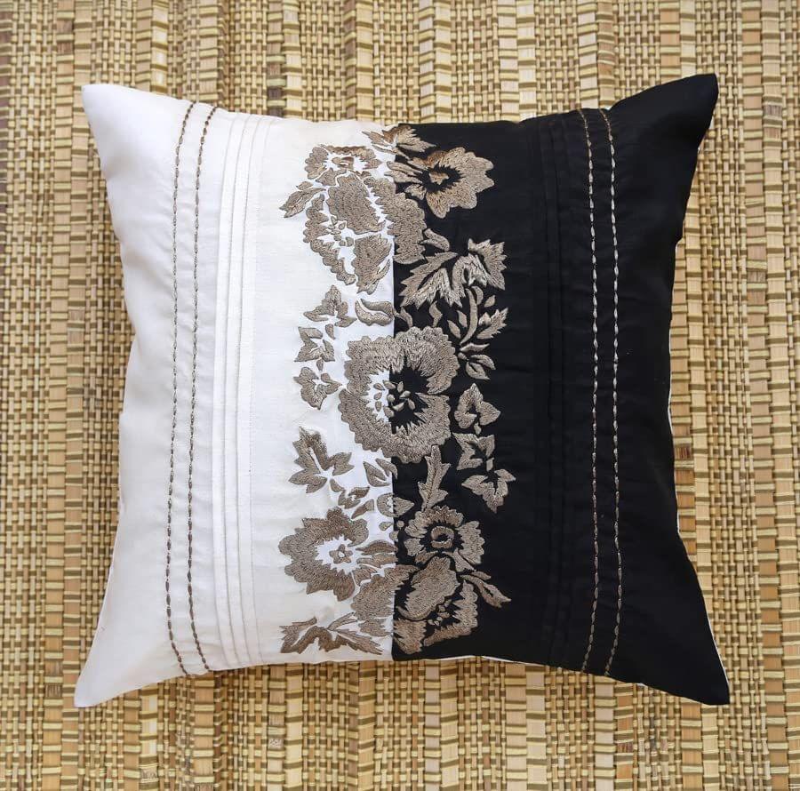 ANS White and Black Ornamental Gold Embroidered cushion cover