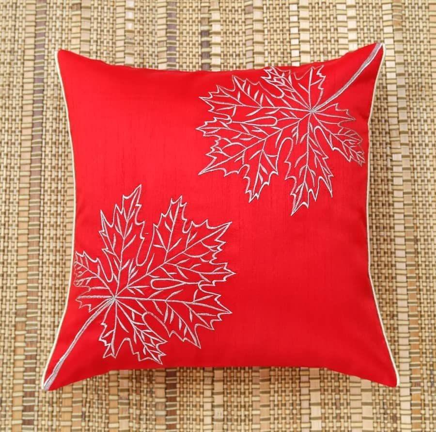 ANS Red Maple Leaf Emb cushion cover with Gold Piping at Sides