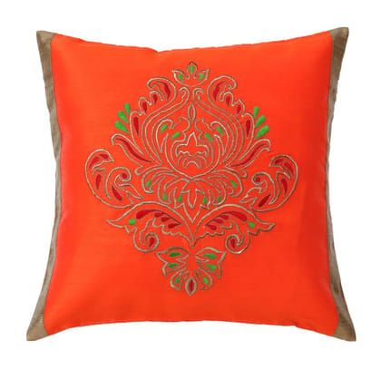 ANS Orange Ornamental Single Big Gold Embroidered cushion cover