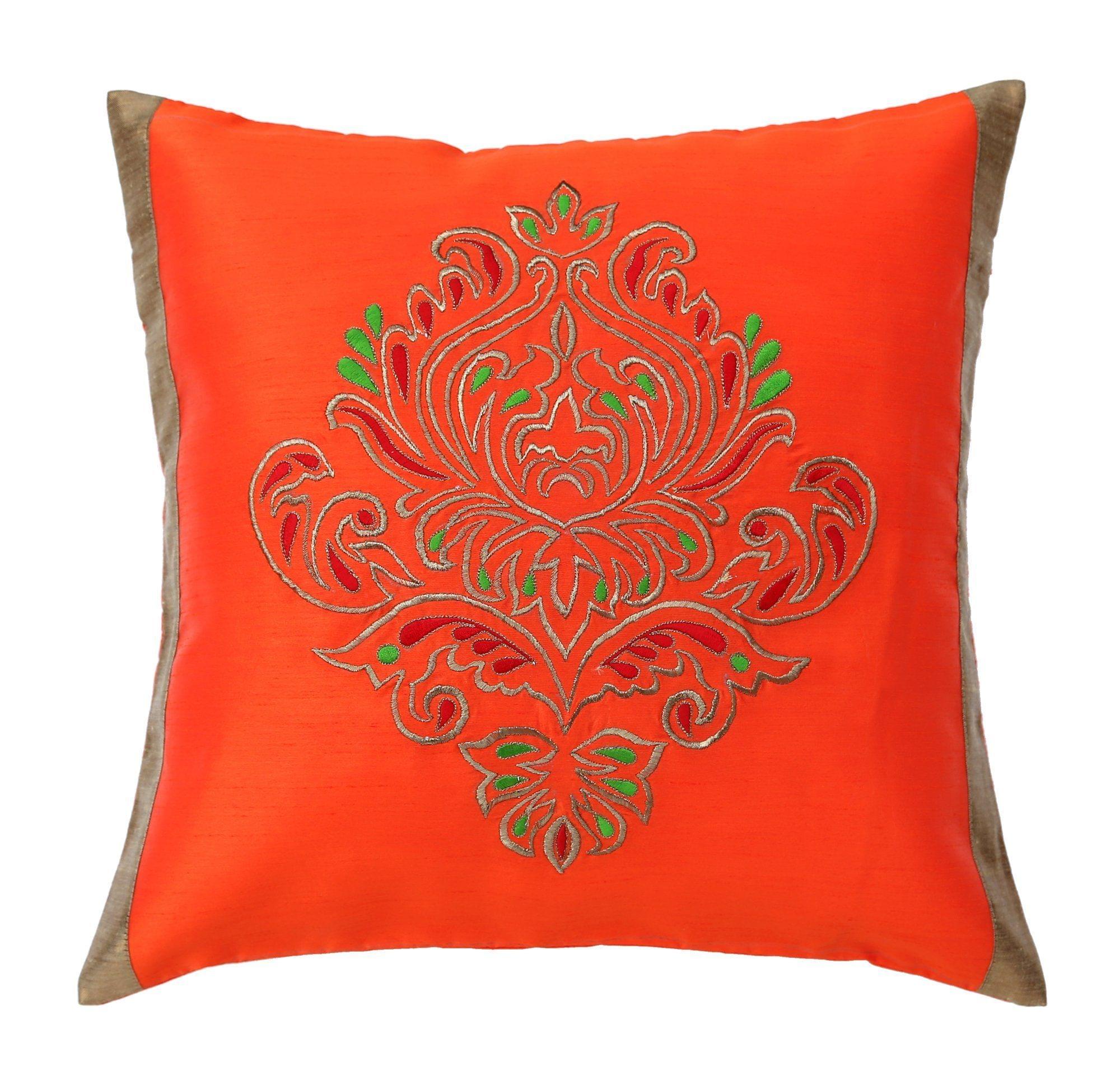 ANS Orange Ornamental Single Big Gold Embroidered cushion cover