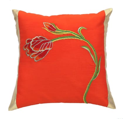 ANS Red Tulip Emb cushion cover with Gold Panels at Sides