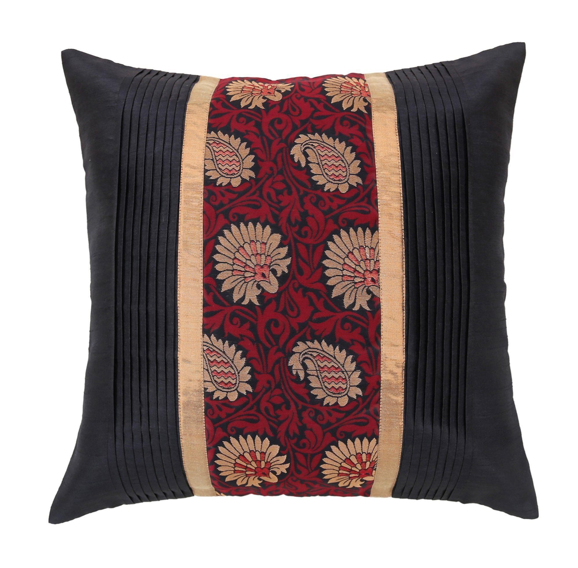 ANS Black Pleated cushion cover with Black and Silver Brocade