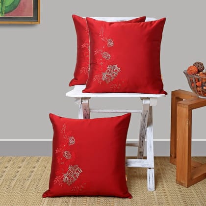 Set of 3pcs Red Embroidered cushion cover 16"x16"(EPT108R_S3)