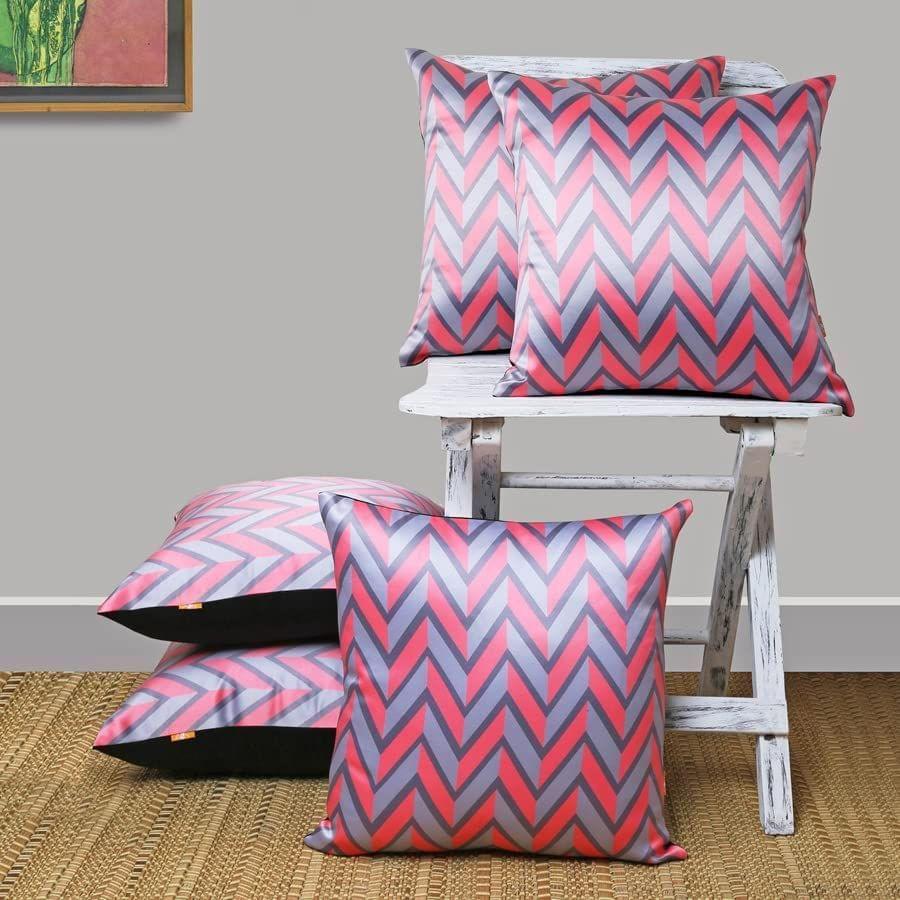 Set of 5 pcs Light Pink & Grey Zigzag Printed cushion cover 16"x16"(PPC135_S5)