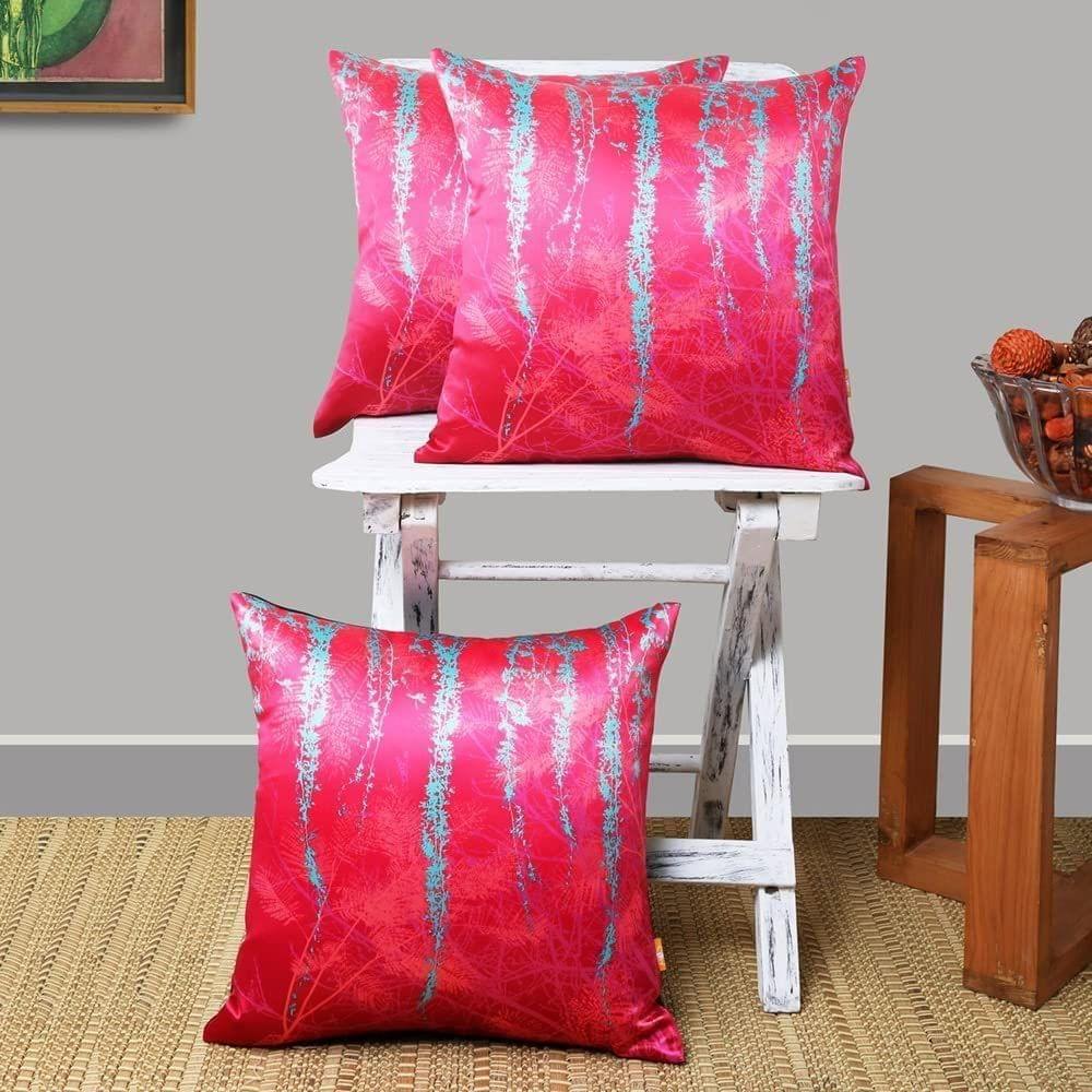 Set of 3 pcs Fuschia and Turquoise Foliage Printed cushion cover 16"x16"(PPC131_S3)