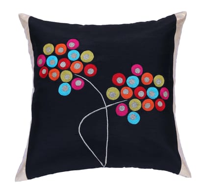 ANS Black Multicolour Circles Bunch Emb cushion cover with Golden Panel