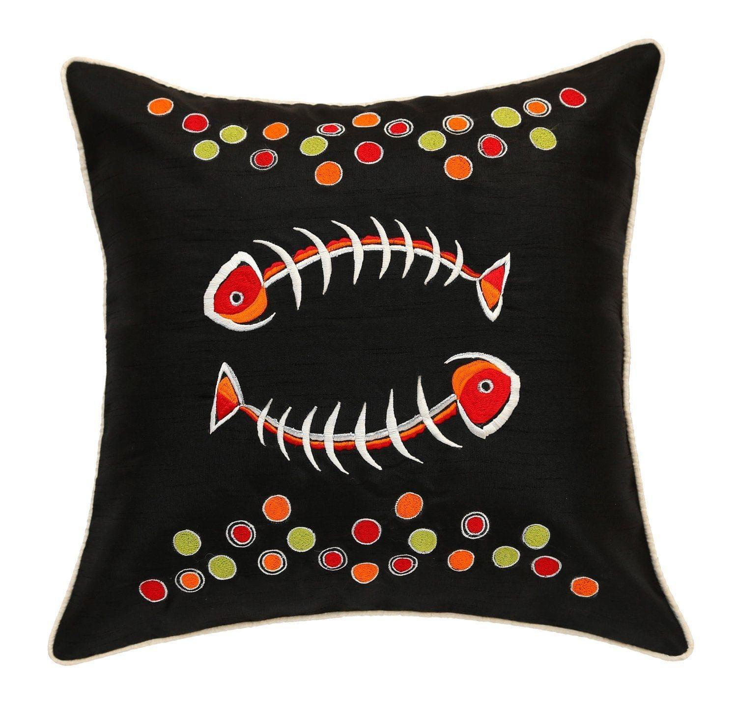 ANS Black Fishbone Emb cushion cover with Contrast Piping