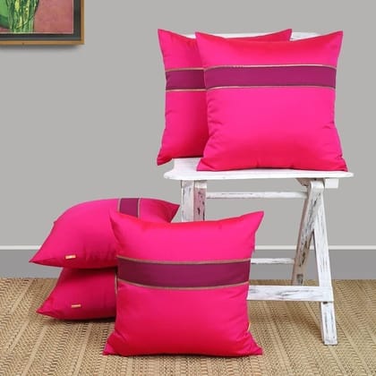 Set of 5 pcs Solid Fuschia Tuffeta cushion cover 16" X 16"(PCC116FP_S5)