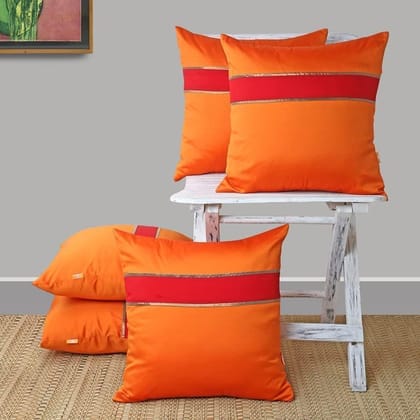 Set of 5 pcs Solid Orange Tuffeta cushion cover 16" X 16"(PCC116OR_S5)