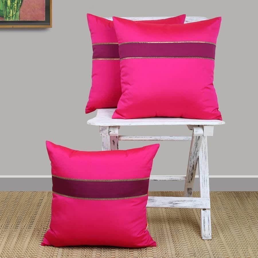 Set of 3 pcs Solid Fuschia Tuffeta cushion cover 16" X 16"(PCC116FP_S3)