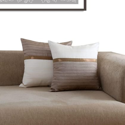 Set of 2 pcs White & Brown Solid cushion cover 16"x16"(PCC112BW_C)