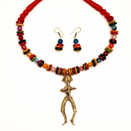 Handcrafted Necklace with Pendant and Earings PINK