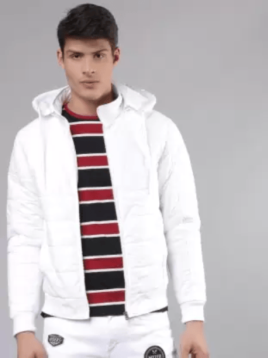 Buy Men White Full Sleeve Puffer Hoodie Jacket Online at Sassafras