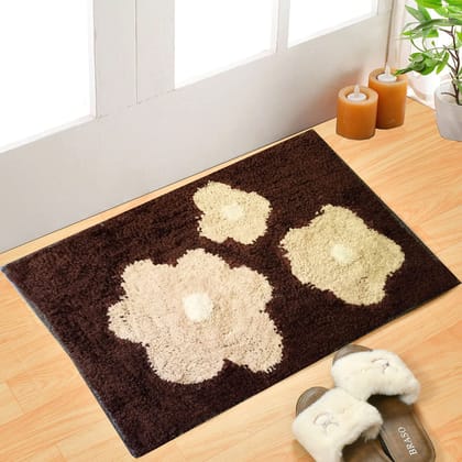 HOMECROWN Cotton Microfiber Bathmat for Home, Office, Bathroom, Bed Room, Kitchen Floor, Water Absorbent Easy Dry Floral Design Mat - 60 x 40 cm, Brown, 1 Piece