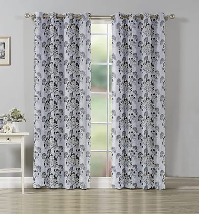 HOMECROWN Premium Polyester Fabric 5 Feet Floral Design Window Curtains -Modern Flower Print parde for Home, Living Room, Guest Room, Bedroom, Offices (5 x 4 Feet, Grey) - Set of 2 Curtains