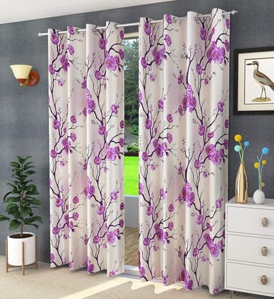 HOMECROWN Premium Polyester Fabric 7 Feet Floral Design Curtains for Door -Modern Flower Print parde for Home, Living Room, Bedroom, Offices (7 x 4 Feet, Purple) - Set of 2 Pc