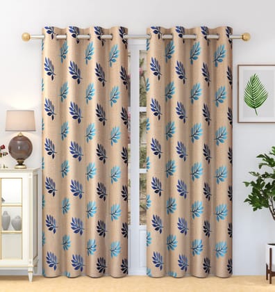 HOMECROWN Polyester Fabric Floral Design Curtains for Long Door - Flower Print parde (9 x 4 Feet, Blue) - Set of 2 Curtains