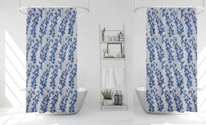 HOMECROWN Floral Print Waterproof Shower Curtains for Bathroom- PVC Plastic Water Repellent Curtains with 16 Hooks 7 x 4 feet, Blue Pack of 2