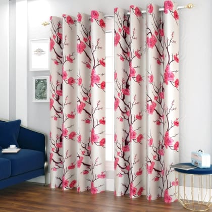 HOMECROWN Premium Polyester Fabric 7 Feet Floral Design Curtains for Door -Modern Flower Print parde for Home, Living Room, Bedroom, Offices (7 x 4 Feet, Pink) - Set of 2 Pc