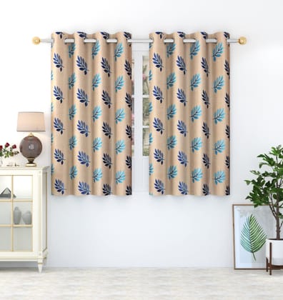 HOMECROWN Polyester Fabric 5 Feet Floral Design Window Curtains - Leaf Print parde for Home, Living Room, Guest Room, Bedroom, Offices (5 x 4 Feet, Blue) - Set of 2 Curtains