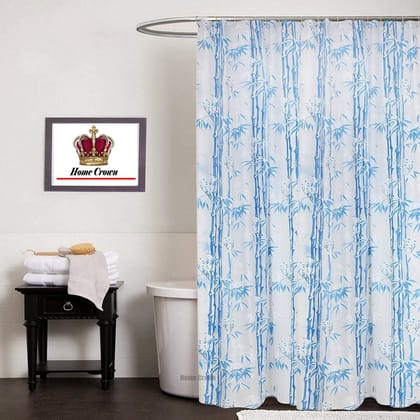 HOMECROWN Bamboo Leaf Design Waterproof Shower Curtain for Bathroom, 7 Feet PVC Curtain with 8 Hooks ? 54?x 84?, Blue Color