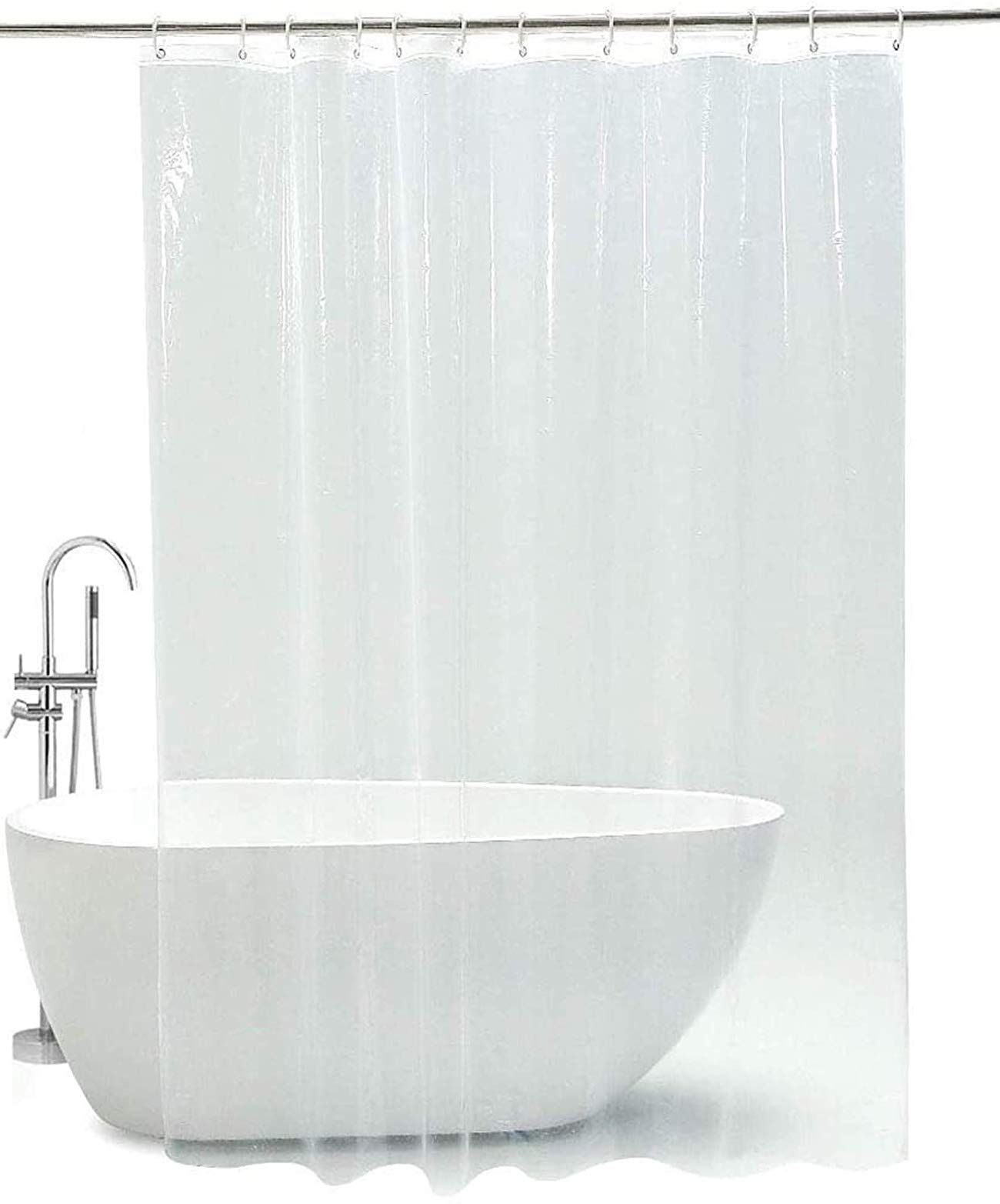 HOMECROWN Waterproof Clear Plain Plastic Bathroom Shower Curtain with 8 Curtain Ring Hooks, 7x4 Feet, Clear Transparent