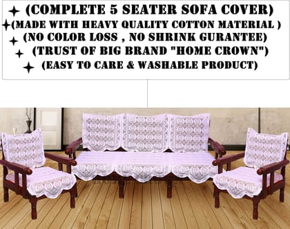 HOMECROWN Polyester Net Fabric Floral 5 Seater Sofa and Chair Cover Set - Standard , White Color