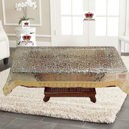 HOMECROWN 3D Design Clear Transparent Plastic 4 Seater Waterproof Center Table Cover with Golden Lace Border - (40x60 inch)