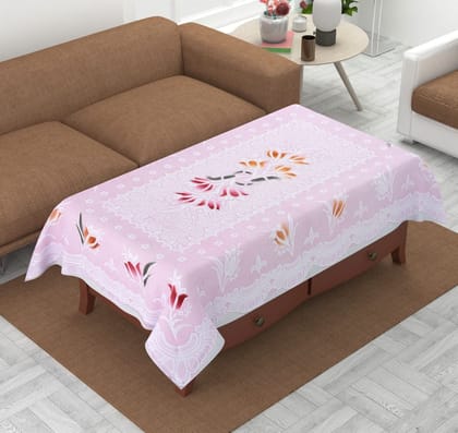 HOMECROWN Floral Tulip Pattern Cotton Blend Table Cover for Centre Table and 4 Seater Dining Table (60x40 Inch, Pink)