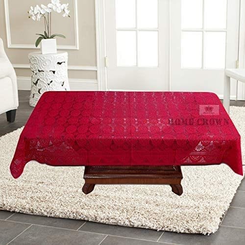 HOMECROWN 4 Seater Dust Proof Net Fabric Linen Decor Table Cover (60 x 40 Inches, Maroon)