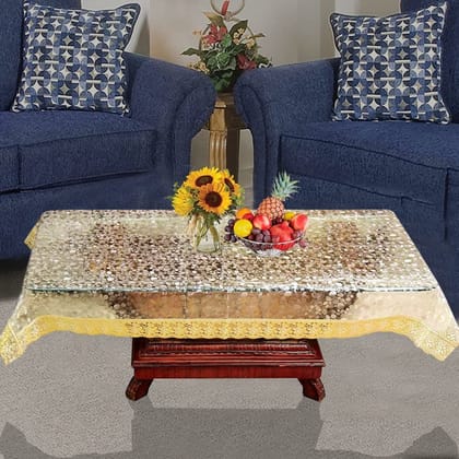 HOMECROWN 3D Clear Transparent Plastic 4 Seater Waterproof Center Table Cover with Golden Lace Border - (40x60 inch)