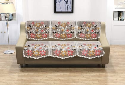 HOMECROWN Polyester Cotton Blended Floral 3 Seater Sofa Cover, Brown