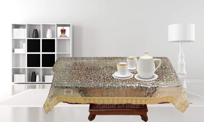 HOMECROWN 3D PVC Waterproof 4 Seater Center Table Cover with Golden Lace Design (60 X 40-inches, Clear)