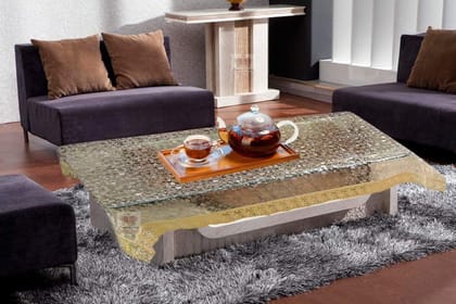 HOMECROWN 3D Design PVC Waterproof 4 Seater Center Table Cover with Golden Lace 60 X 40-inches Clear Color