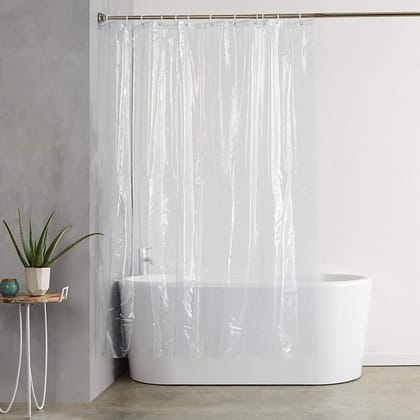 Home Crown Clear PVC Designer Waterproof Shower Curtain 7 feet with Free Hooks for Hanging Water-Repellent Plastic Bathroom Curtain 4.5x7 ft Clear Color