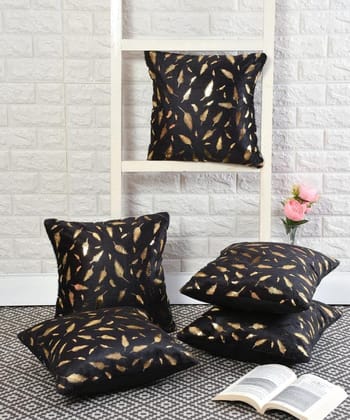 HOMECROWN Soft Velvet Fabric Feather Print Decorative Faux Fur Cushion Covers 16x16 Inch Set of 5 for Couch, Sofa, Bed